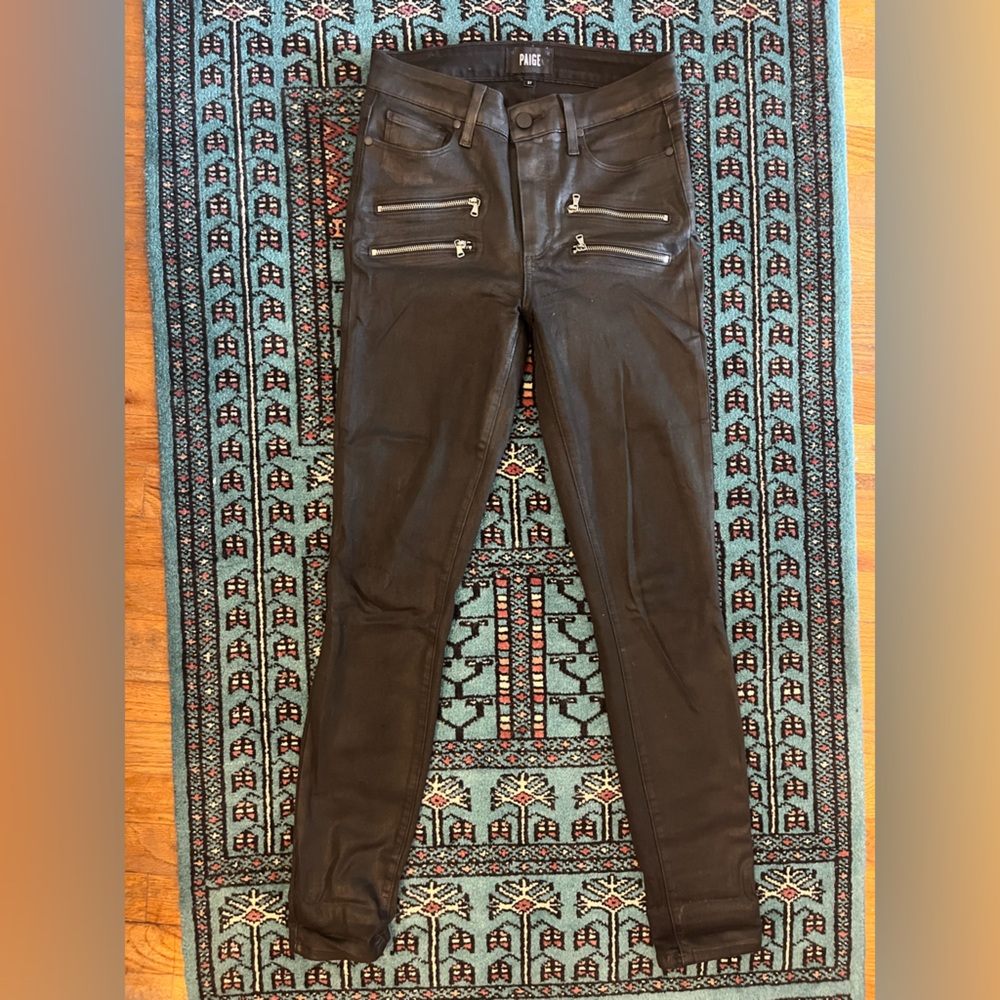 PAIGE High Rise Edgemont Jeans with Black Fog luxe coating